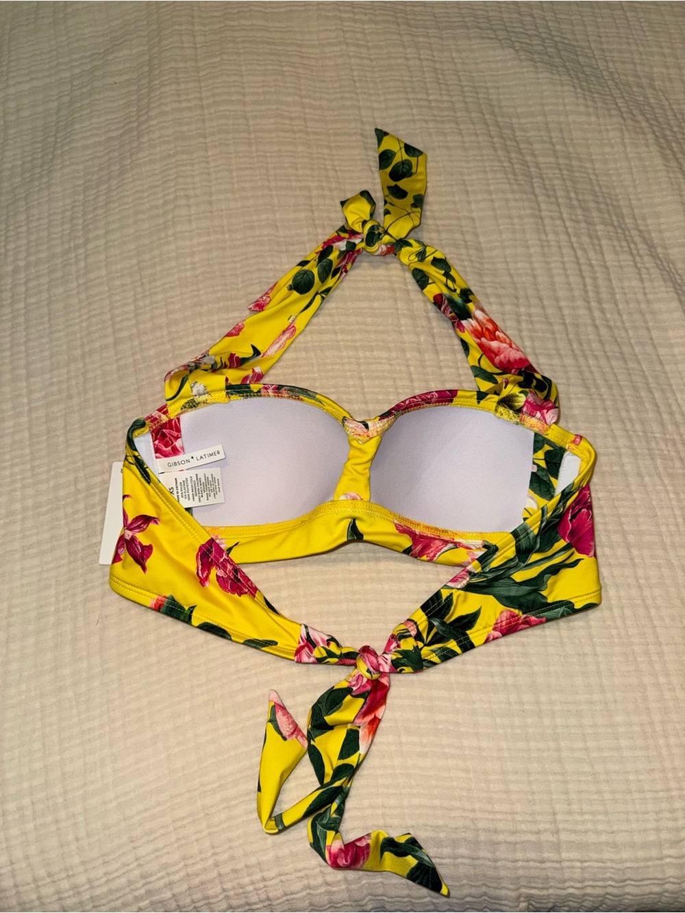 🌺 Gibson & Latimer Floral Bikini Top – Yellow Tropical Halter - Picture 4 of 6